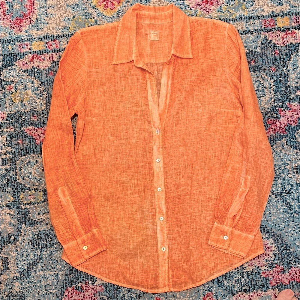 120% Lino Orange Button Down Shirt